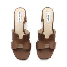 Comfy Mid Heel Summer Mules – Classic Open Toe Slip-On Sandals - Camel - View 6