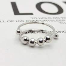 1 件不锈钢可旋转双层球环，女士缓解焦虑坐立不安环，自由旋转抗压力焦虑环，生日派对珠宝礼物 - 銀色 - 查看 14