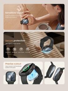 3 IN 1 Tempered Glass Film Hard PC Bumper Case Compatible With Apple Watch Series 11 10 9 8 7 6 5 4, 40mm/41mm/42mm/44mm/45mm/46mm/49mm Compatible With IWatch Ultra-Thin Hard PC Full Protective Face Cover Screen Protector Protector Case Face Cover, For Women Men, Ultra-Thin Guard,Clear/Black/Rose Gold