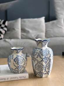 1 Pc Blue & White Porcelain Vase, New Chinese Retro Flower Vase, Living Room, Entrance, Office Floral Decor, Atmosphere Photography Prop Home Decor Room Decor Glass Vase