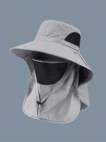 1pc New Spring/Summer Outdoor Sunscreen Bucket Hat With Mask Protection, European Style Cowboy Hat, Large Brim, Sun And UV Protection For Climbing, Fishing And Hiking, Solid Color Casual Polyester Embroidered Wind & UV Resistant - Multicolor - View 8