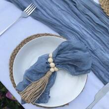 1 Set Table Runner + 12 Napkins, Gray Green Cheese Cloth Table Cloth And Napkins Set, 13 Ft Bohemian Gauze Cheese Cloth Table Runner With 12 Napkins (50*50cm), Rustic Pleated Table Cloth And Napkins, Suitable For Wedding Birthday Party Table Decor