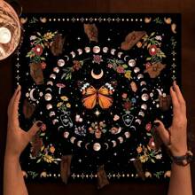 1pc Wild Flower Garden Fabric, Tree Of Life Tarot Altar Cloth, Tarot Tablecloth, Witchcraft Decor, Astrology Oracle Card Mat, Used For Tarot Reading Room Decoration