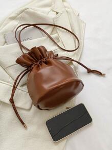 Drawstring Bucket Bag, Simple Drawstring Cross-Body Shoulder Bag