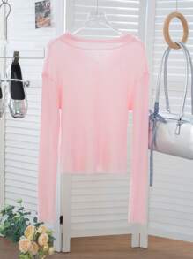 Delicate & Romantic Light Pink Spring/Summer Cardigan For Women, Thin Notched Collar Long Sleeve Button Up Knit Outerwear