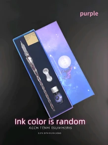 1 Set de pluma estilográfica de cristal, regalo de negocios, pluma de muestra, premio de actividad escolar, incluye pluma estilográfica, tinta, soporte para pluma, adecuado para aprendizaje, oficina, escritura de arte DIY, regalo de cumpleaños, regalo de regreso a clases