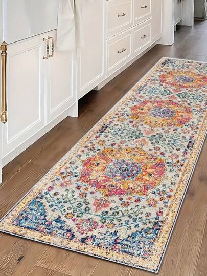 Ultra Soft Coral Fleece [Qty] Suitable For Living Room, Bedroom, Corridor - Elegant Palace Design, Vibrant Floral And Baroque Patterned Indoor Mat