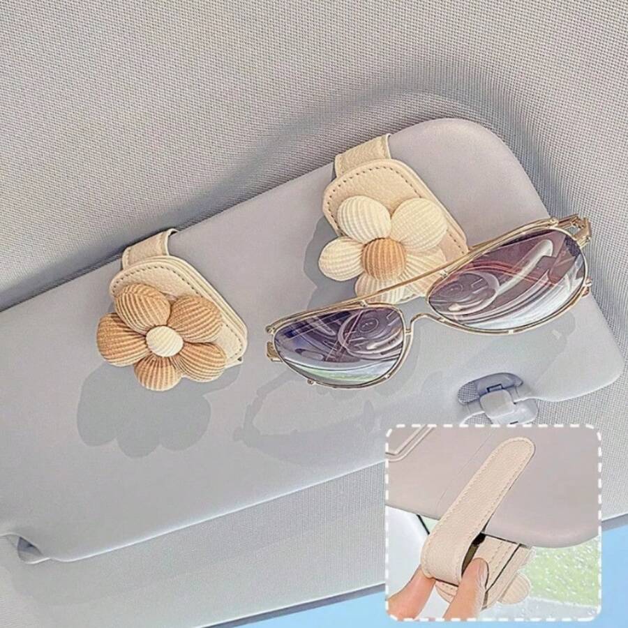 1pc Floral Car Sun Visor Clip Glasses Holder, Multi-Functional Eyeglasses Organizer Clamp - one-size - View 1