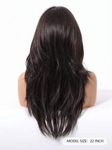 Peluca sintética resistente al calor con onda natural larga, división central, raya media, negro marrón de 26 pulgadas, natural diaria, suave y realista (sin accesorios)