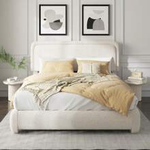 Platform Bed Frame With Height Adjustable Headboard, Modern Upholstered Cloud Bed, Sleek Curved Design, No Box Spring Needed, Easy Assembly, Noise Free,