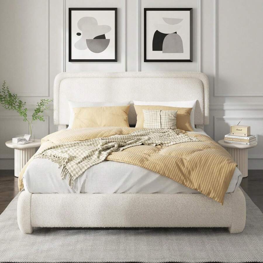 Platform Bed Frame With Height Adjustable Headboard, Modern Upholstered Cloud Bed, Sleek Curved Design, No Box Spring Needed, Easy Assembly, Noise Free,