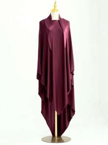 1 件穆斯林女性长袍带头巾，花袖设计，褶皱面料，宽松舒适，适合穆斯林女性日常穿着、祈祷、迪拜时尚、端庄