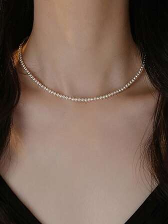 1 pezzo Elegante collana da donna in argento sterling 925 con perle d'acqua dolce, gioiello alla moda adatto per uso quotidiano, regalo per compleanni e feste