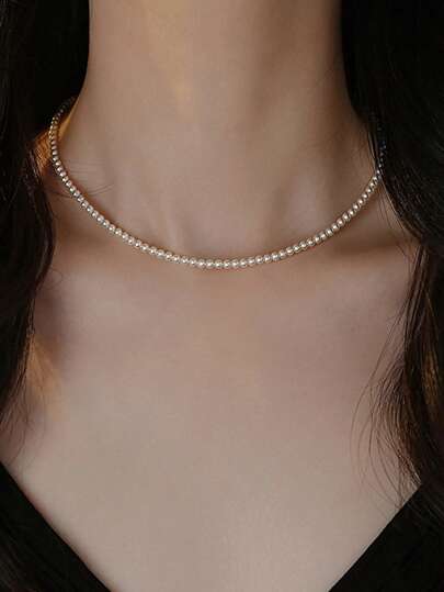 1 st elegant halsband i 925 sterlingsilver med naturlig pärla för kvinnor, moderiktiga smycken lämpliga för vardagsbruk, födelsedags-/festpresent