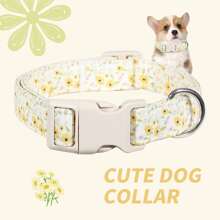 带可拆卸花朵印花的狗项圈，高品质向日葵、雏菊图案主题，配有坚固的米色塑料扣，Puppy Keep Girls 宠物项圈，适用于小型、中型和大型犬，狗用品