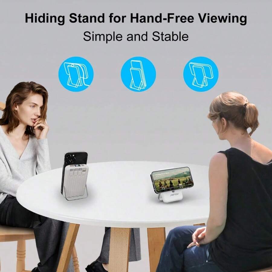 Magnetic Power Bank, 10000mAh Wireless Portable Charger With LED Display, Built-In Cables, Magsafe Charger With Foldable Stand, 22.5W PD Fast Charging For IPhone/Android, Black - trắng - Xem 1