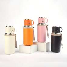 600ml 21 Oz Large Capacity 316 Stainless Steel Vacuum Bottle, Cap & Cup 2 Hot Water Bottle, Hot Water Cup, Double Insulation, Ultra Portable, Versatile Design, Perfect For Travel, Home, Office, School And Unique Birthday Gifts, Father Christmas Gifts,Kitchen Accessories,Cocina,Thanksgiving Gifts, Christmas Gifts, Halloween Gifts, Valentine's Day Gifts, New Year Gifts - Black - View 5