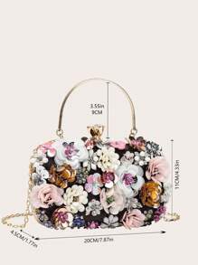 2025 新款手工珍珠刺绣花卉晚宴手拿包，迷人、优雅、精致、安静奢华水钻，适合派对女孩、女士、新娘，非常适合派对、晚宴/宴会圣诞派对礼服，与新年服装完美搭配，与女士派对礼服完美搭配，时尚派对包，非常适合派对、婚礼、舞会、晚宴/宴会 - 黑色 - 查看 7