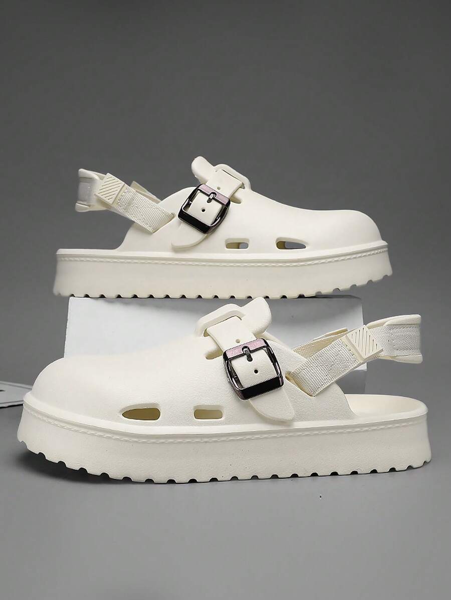 2025新款男士凉鞋软底舒适两用一脚蹬拖鞋厚底防滑耐磨镂空透气时尚休闲沙滩鞋 - 米色 - 查看 1