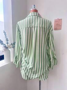 Frenchy Conjunto Listrado De Blusa De Manga Longa E Shorts Para Primavera E Verão SP037 - Verde - Visão 6