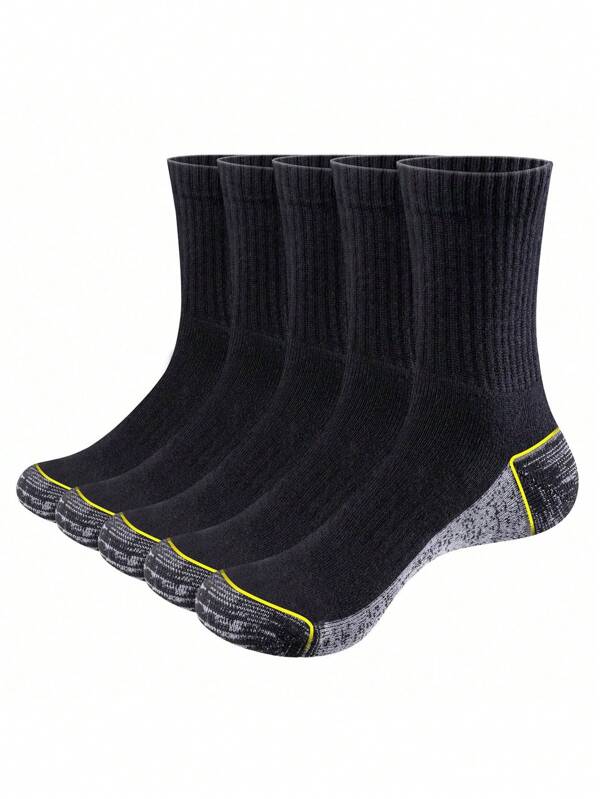 5 Pairs Men's Work Socks With Reinforced Toe & Heel, Thickened Padding, Boot Socks, Cushioned Ankle Socks