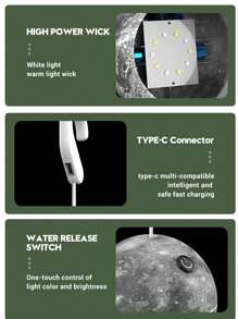 [Creative Planet Lamp] 3-Color Light Source + Type-C Fast Charging No-Installation Hook Design ▎Waterproof For Rainy Days Use Bedroom/Camping Atmosphere Artifact