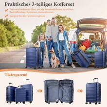 3-Piece Hard-Shell Suitcase Set Basic Hard-Shell Suitcase Trolley Suitcase Luggage Travel Suitcase Travel Trolley Rolling Suitcase Lock 4 Wheels Hard Shell Telescopic Handle - 藍色 - 查看 2
