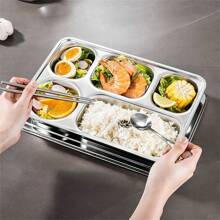 1pc Stainless Steel Lunch Tray Square Thickened Deepened Children Students Lunch Box Tableware Compartmentalized Lunch Tray Food Divider - Multicolor - View 5