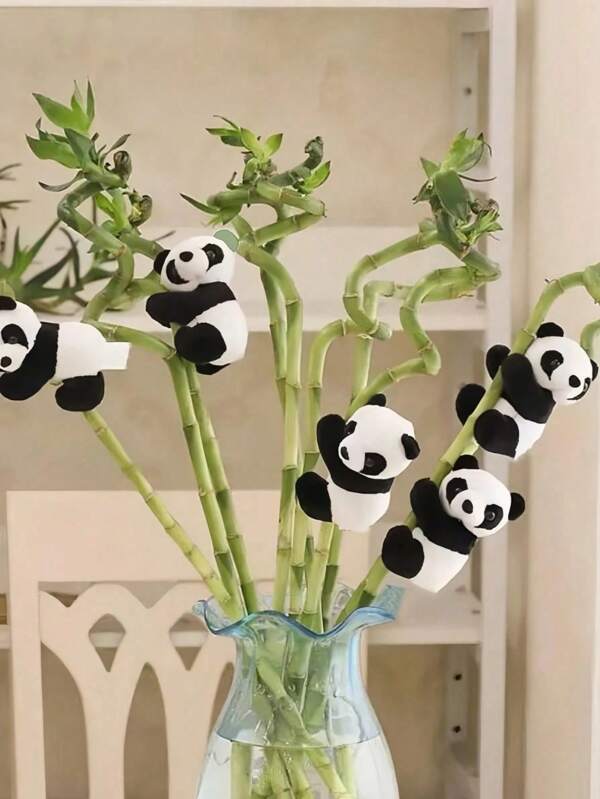 1pc/4Pcs Piece, Panda Design Decoration, Craft Cute Panda Decorator, Decorative Plant Bonsai, Craft Decoration Simple Style Plush Panda Clip, Cute Pendant Home Transfer Bamboo Decoration