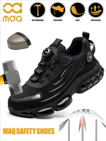 Unisex Rotating Button Safety Shoes, New Comfortable Steel Toe Sneakers, Men's Anti-Smash Anti-Puncture Air Cushion Work Shoes, Lightweight Breathable Industrial Construction Protective Footwear, Unisex Labor Protection Shoes Suitable For All Seasons