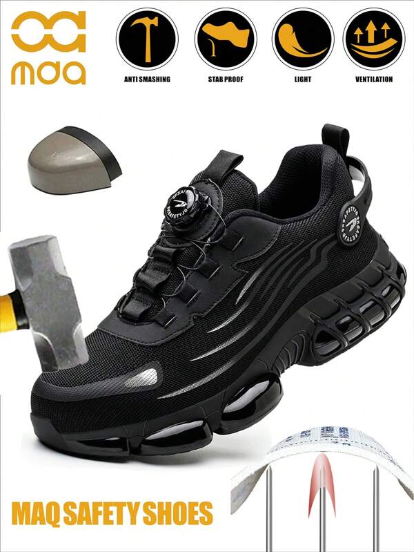 Nuevos zapatos de trabajo cómodos y con botón giratorio, anti-aplastamiento y anti-perforación, ligeros, transpirables y con amortiguación, para hombres y mujeres, adecuados para trabajos industriales, de construcción y exteriores, con puntera de acero y aptos para deportes y senderismo