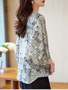 Fashionable Architecture Print Batwing Sleeve Shirt, Spring/Summer