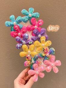 8/10/12/14/20/36pcs Glitter Bow Flower Pentagram Heart Hair Clips, Everyday Sweet Girl Hair Accessories