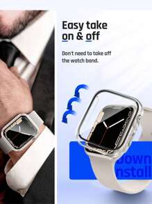 3 IN 1 Tempered Glass Film Hard PC Bumper Case Compatible With Apple Watch Series 11 10 9 8 7 6 5 4, 40mm/41mm/42mm/44mm/45mm/46mm/49mm Compatible With IWatch Ultra-Thin Hard PC Full Protective Face Cover Screen Protector Protector Case Face Cover, For Women Men, Ultra-Thin Guard,Clear/Black/Rose Gold