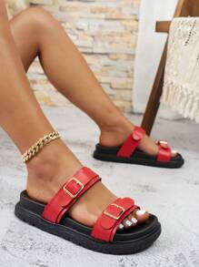 Women's Minimalist Slippers, Beach Resort Casual Open Toe Thick Bottom Slide Sandals, Comfortable Flat Fashion Sandals