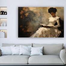 Framed Vintage Female Portrait Reading A Book Poster, Famous Oil Painting Canvas Wall Art, Antique African American Wall Art, Retro Pictures Wall Decor For Bedroom