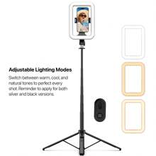 M MYBAT PRO 完美自拍杆带无线遥控器和三脚架，自拍环形灯带 72 英寸三脚架 - 可伸缩自拍杆带手机灯，9 英寸 LED 自拍灯带铝合金支架，直播、化妆、旅行、游戏、视频录制兼容 Android 手机手机自拍杆加补光灯适用于暑假、旅行度假、摄影和视频录制、照片自拍视频录制 Zoom 会议、手持自拍、户外活动、采访、直播、视频博客 - Black with 9" LED Ring Light - 查看 2