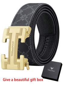 Men's Casual Letter Printed Synthetic PVC Leather Automatic Buckle Belt, Suitable For All Seasons - Multicolor - View 14