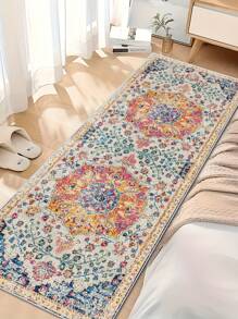 Ultra weiche Korallen-Fleece [Menge] geeignet für Wohnzimmer, Schlafzimmer, Flur - elegantes Palast-Design, leuchtendes Blumen- und Barock-Muster Innenraummatte - Verschiedenfarbig - Übersicht 4