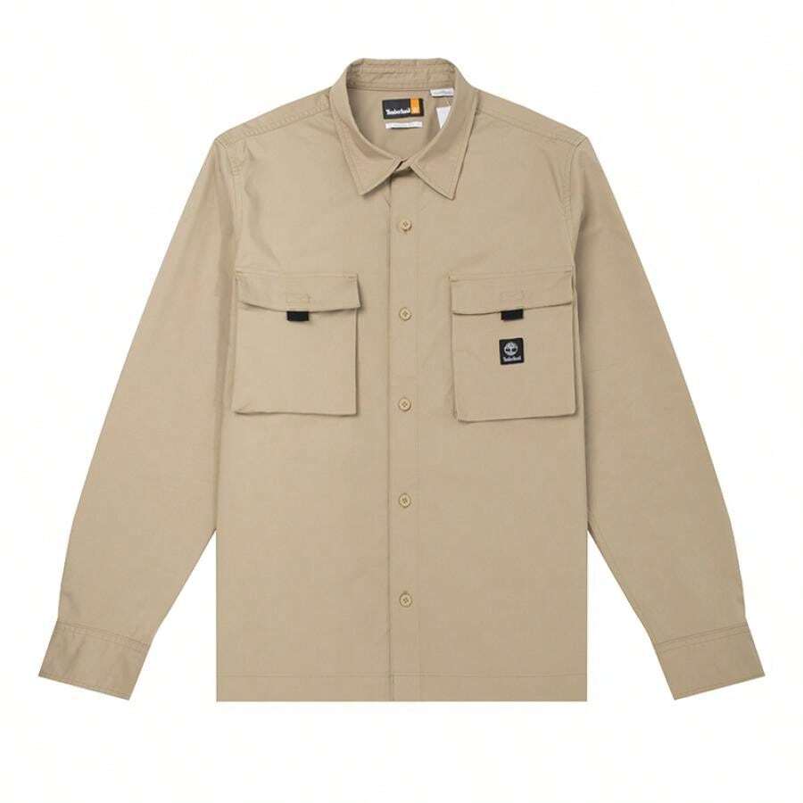 Timberland Camisa casual cómoda y transpirable de manga larga para hombre - Caqui - Ver 1