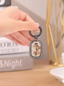 1 Customized Double-Sided Photo Keychain, DIY Sublimation Heat Transfer Image, Single-Sided Diamond Inlaid Rotating Double-Sided Rectangular Buckle Function Keychain, Special Gift Style, Suitable For Party Gifts, Mother Gifts Or Various Holiday Gifts