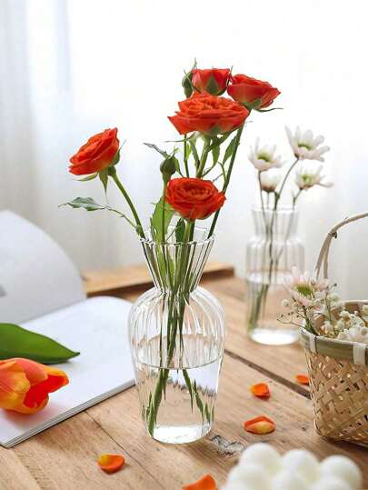 1pc Gestreepte Glass Vase, Minimalist Transparent Mini Vase Flower Bud Home Tabletop Bloemen Arrangement ation Room view 6