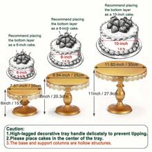 1pcsRound Golden Cake Stand, Elegant Lace Decorated Dessert Tray, Suitable For Weddings, Birthdays, Parties, Celebrations, Cake Display Stands