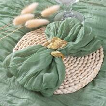 1 Set Table Runner + 12 Napkins, Gray Green Cheese Cloth Table Cloth And Napkins Set, 13 Ft Bohemian Gauze Cheese Cloth Table Runner With 12 Napkins (50*50cm), Rustic Pleated Table Cloth And Napkins, Suitable For Wedding Birthday Party Table Decor