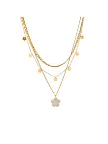 1 pièce Collier à pendentif fleur à coquille vintage lisse multicouche avec chaîne en acier inoxydable