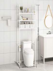 1pc 3-Tier Floor Bathroom Toilet Storage Rack, Multi-Layer Multifunctional Bath Space Saver Shelf