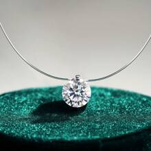 Elegant Sterling Silver Moissanite Fishing Line Pendant Invisible Necklace, Fashion Casual Classic Minimalist Design, Perfect Gift For Him/Her, Birthday, Anniversary, Valentine's Day, Mother's Day, New Year, Comes With Gift Box