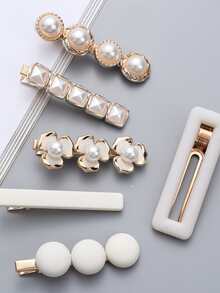 仿珍珠装饰时尚发夹，适合日常佩戴 - 白色 - 查看 5