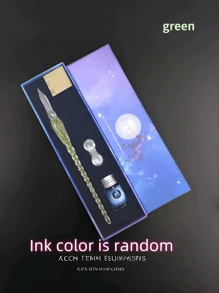 1 Set de pluma estilográfica de cristal, regalo de negocios, pluma de muestra, premio de actividad escolar, incluye pluma estilográfica, tinta, soporte para pluma, adecuado para aprendizaje, oficina, escritura de arte DIY, regalo de cumpleaños, regalo de regreso a clases