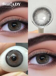 Freshlady 1 Pair, Year-Round Use, Frozen Pear -14.00mm, Drama -14.50mm Brown/Green , Natural Round Cosmetic Lenses For Work, School, Daily, Party - 0 - View 5